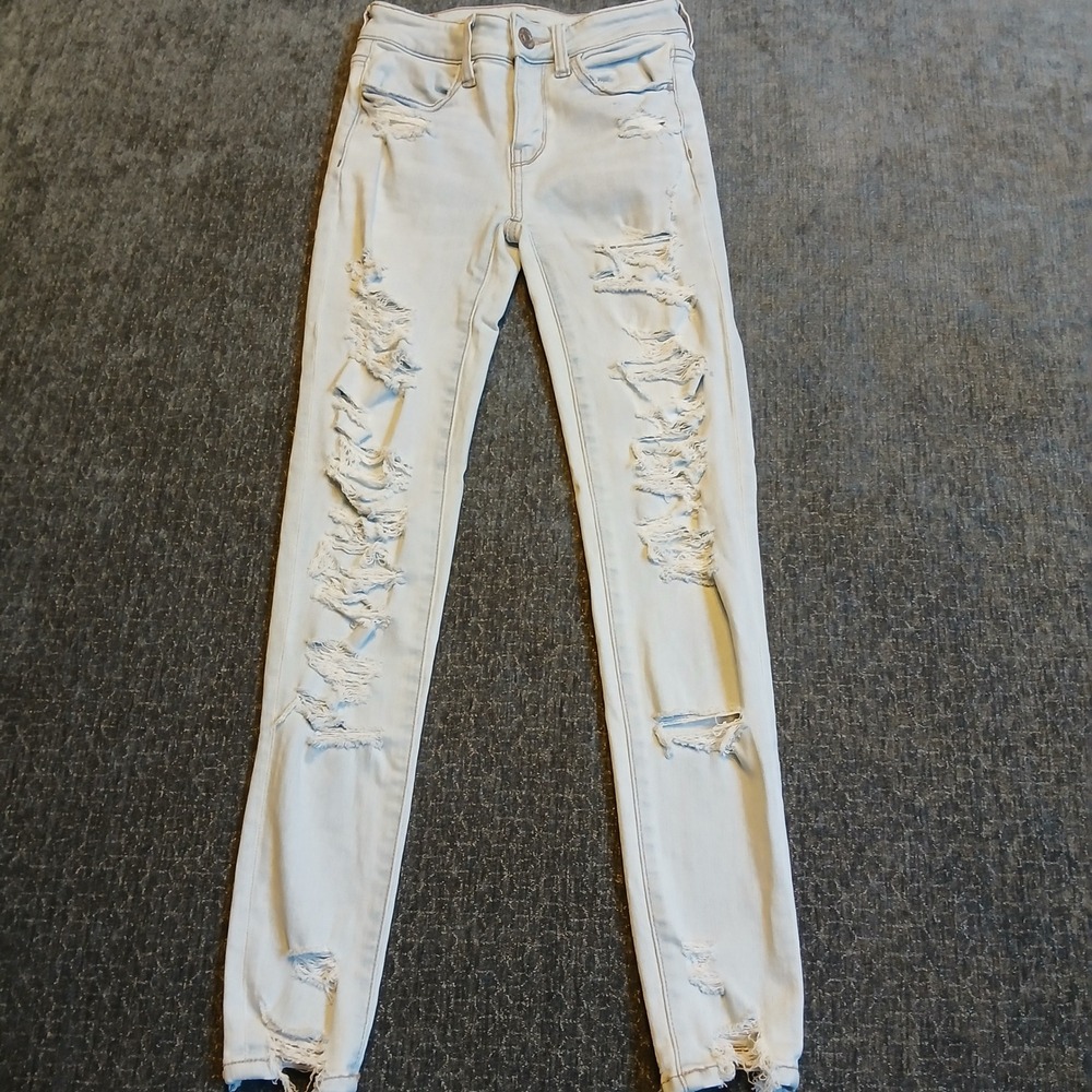 American Eagle Next Level Stretch Distressed Skinny Jeans Light Wash 00 Reg